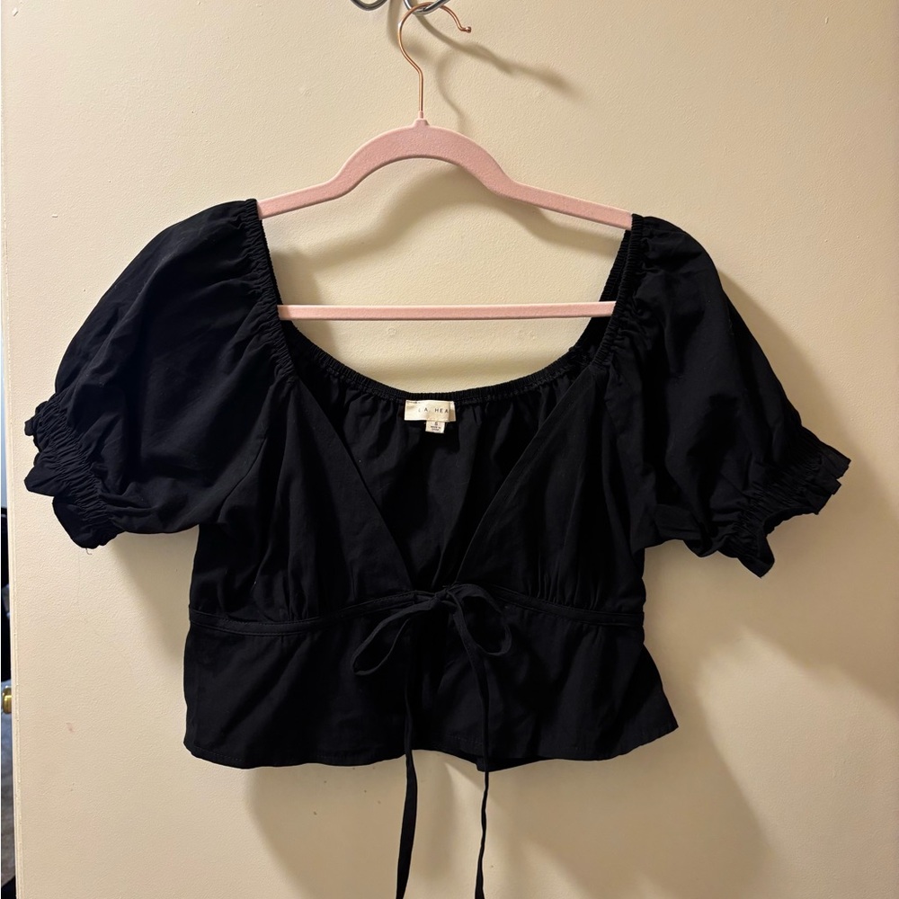 Black Puff Sleeve Crop Top